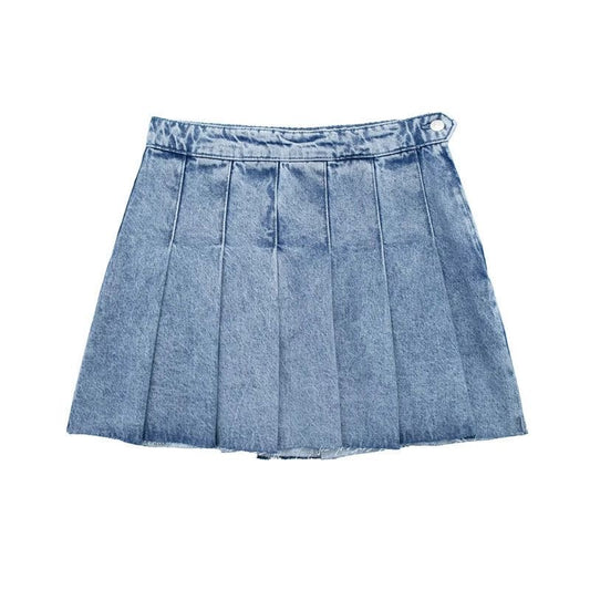 Pleated Denim Mini Skirt