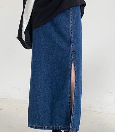 Asymmetrical Denim Midi Skirt